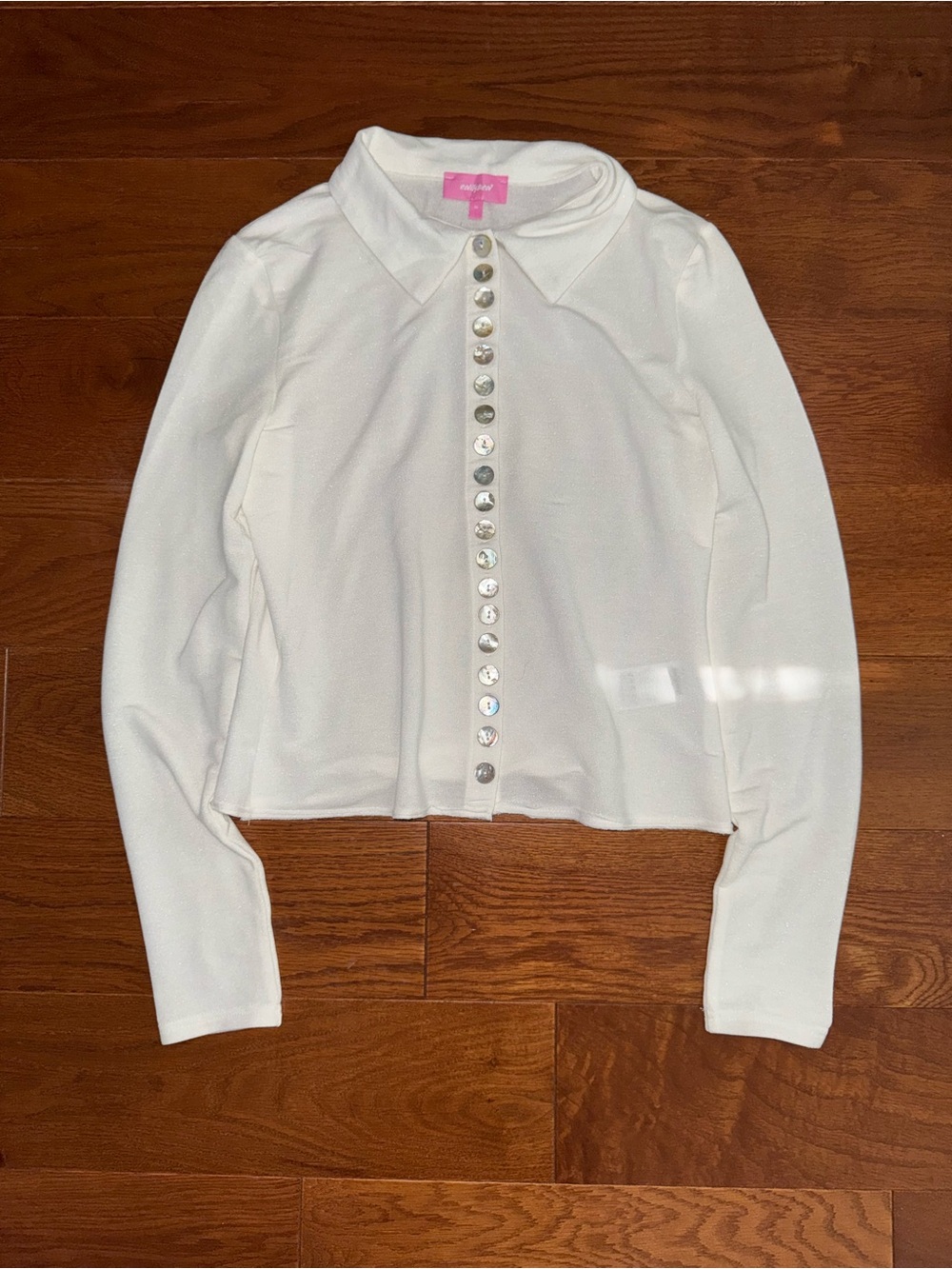 Edikted White Long-Sleeve Button Front Collared Top